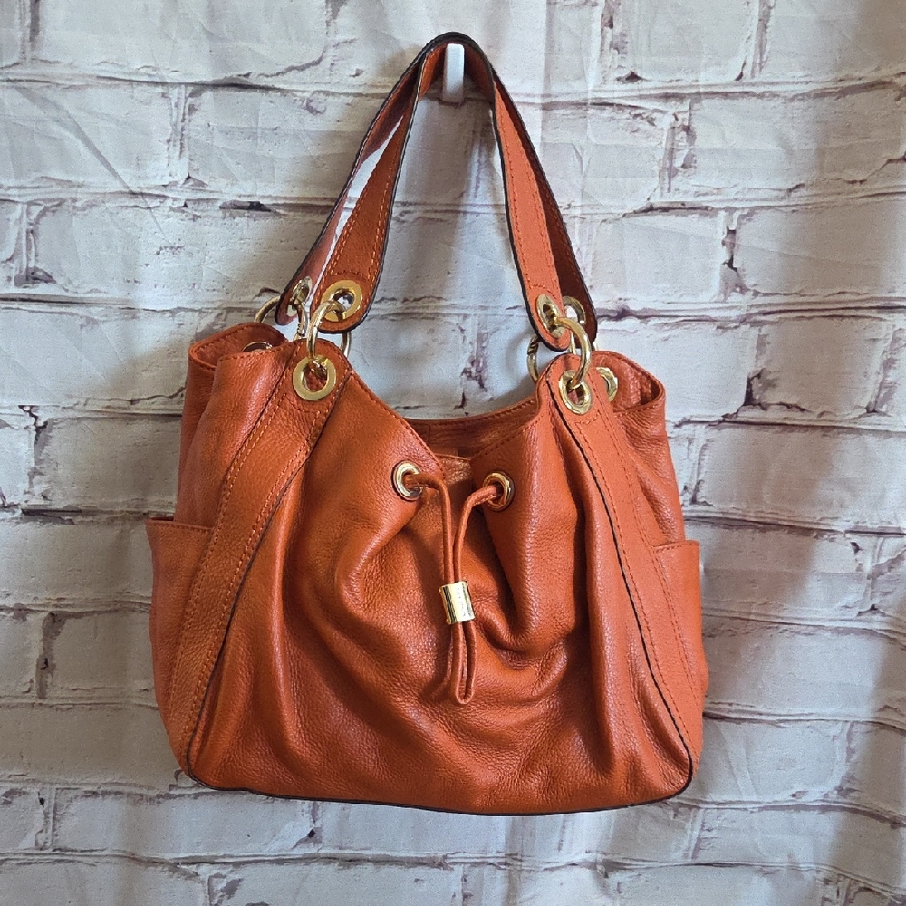 Elegant Orange Leather Tote Bag